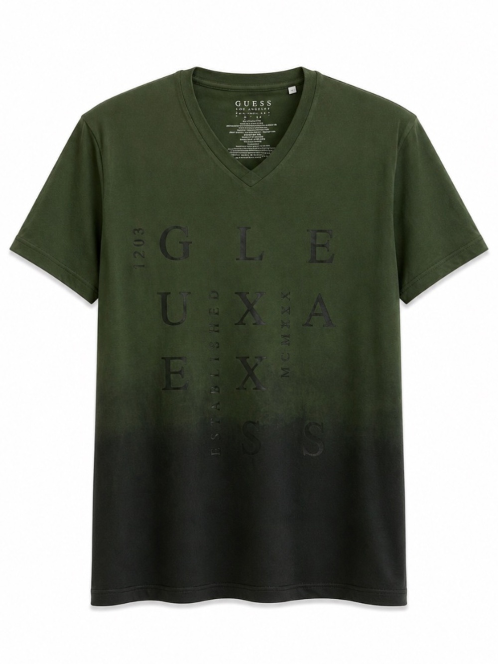 GUESS Green & Black Ombré Graphic V-Neck Cotton Tee - Size Small